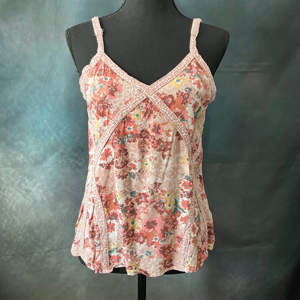 Maurices Womens Floral V-Neck Cami Tank Top Pink Orange Rayon Size‎ M